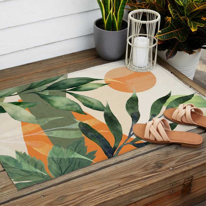 Abstract Art Tropical Leaves 123 Outdoor Rug Gallery Image 2