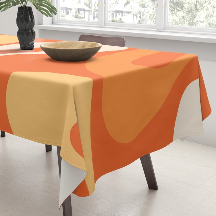 Soft Curves Retro Modern Abstract in  Tangerine Orange Tones Tablecloth Gallery Image 3