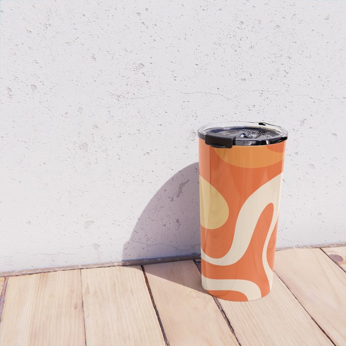 Soft Curves Retro Modern Abstract in  Tangerine Orange Tones Travel Mug Gallery Image 4