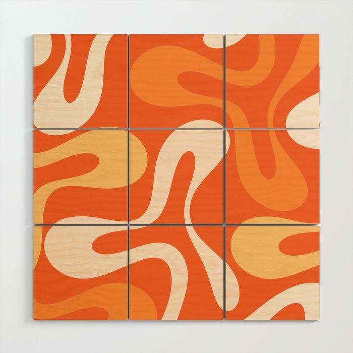 Soft Curves Retro Modern Abstract in  Tangerine Orange Tones Wood Wall Art Gallery Image 1