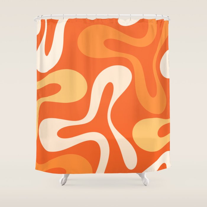 Soft Curves Retro Modern Abstract in  Tangerine Orange Tones Shower Curtain Gallery Image 1