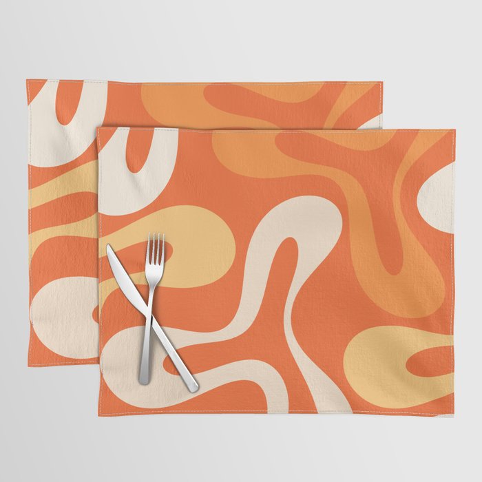 Soft Curves Retro Modern Abstract in  Tangerine Orange Tones Placemat Gallery Image 1