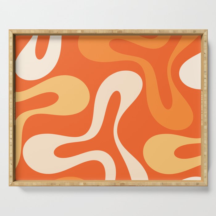 Soft Curves Retro Modern Abstract in  Tangerine Orange Tones Serving Tray Gallery Image 1