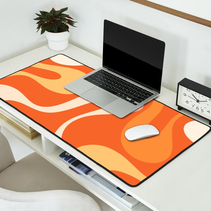 Soft Curves Retro Modern Abstract in  Tangerine Orange Tones Desk Mat Gallery Image 2
