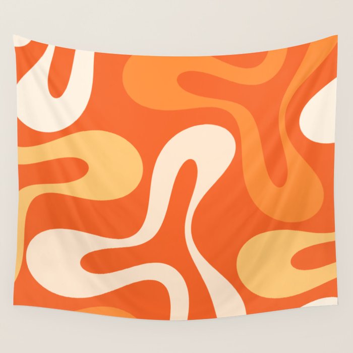 Soft Curves Retro Modern Abstract in  Tangerine Orange Tones Wall Tapestry Gallery Image 4