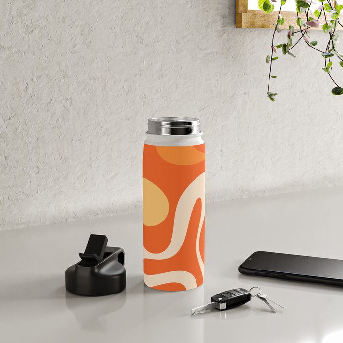 Soft Curves Retro Modern Abstract in  Tangerine Orange Tones Water Bottle Gallery Image 4