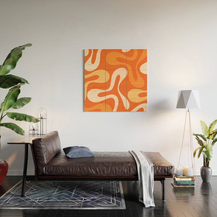 Soft Curves Retro Modern Abstract in  Tangerine Orange Tones Wood Wall Art Gallery Image 2