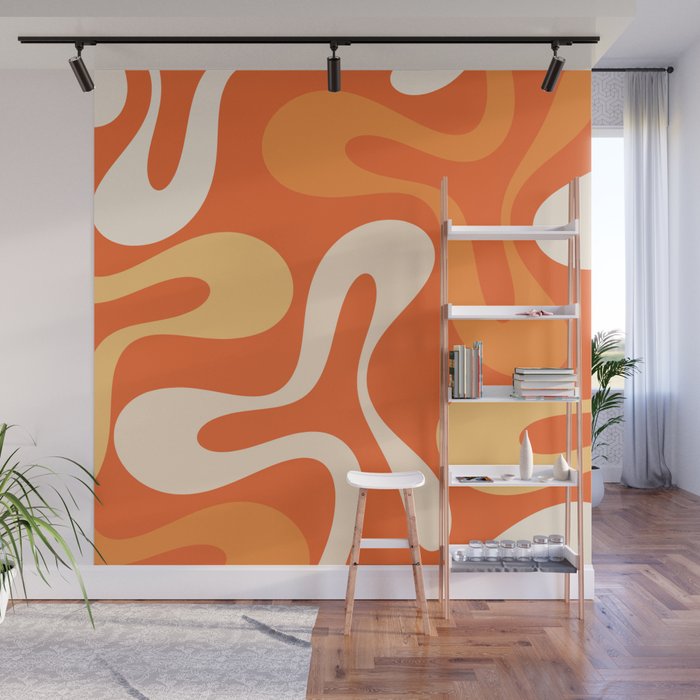Soft Curves Retro Modern Abstract in  Tangerine Orange Tones Wall Mural Gallery Image 1