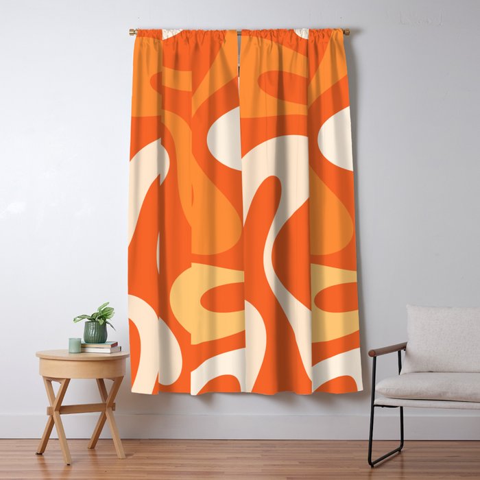 Soft Curves Retro Modern Abstract in  Tangerine Orange Tones Window Curtain Gallery Image 5