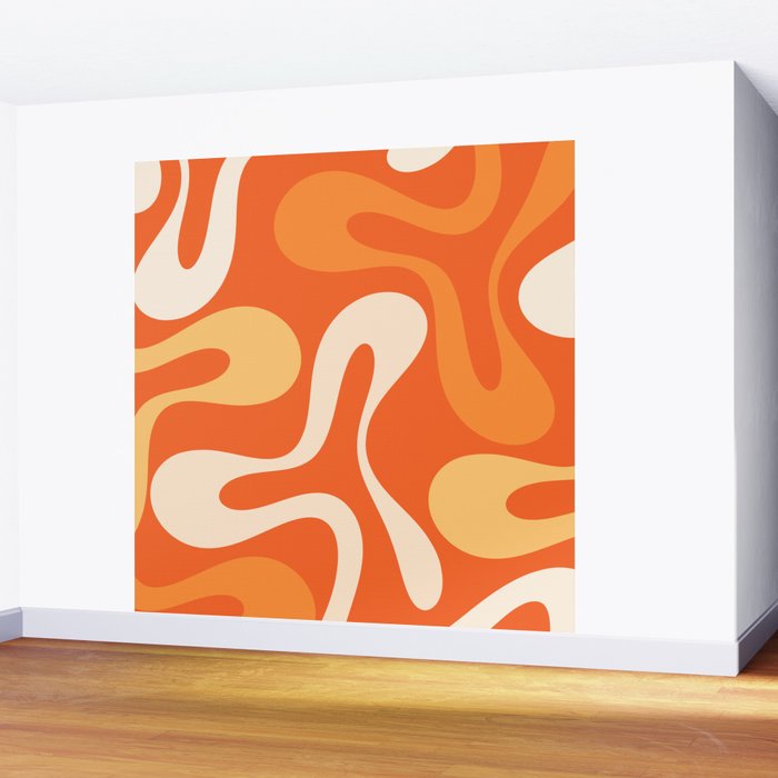 Soft Curves Retro Modern Abstract in  Tangerine Orange Tones Wall Mural Gallery Image 2