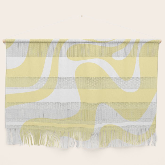 Retro Liquid Swirl Contemporary Abstract Pattern 2 in Butter Yellow and White Wall Hanging Gallery Image 1
