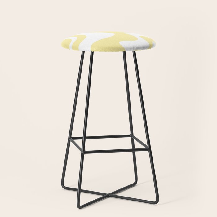 Retro Liquid Swirl Contemporary Abstract Pattern 2 in Butter Yellow and White Stool Gallery Image 1