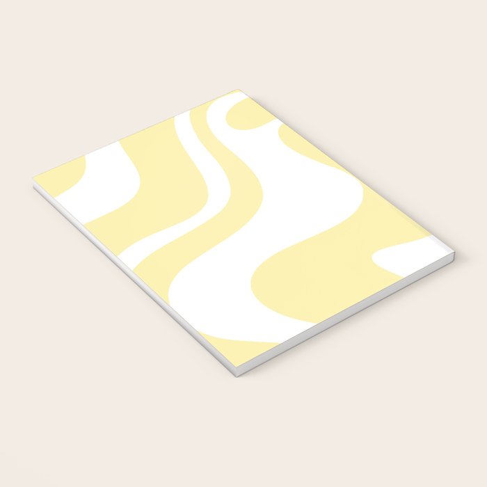 Retro Liquid Swirl Contemporary Abstract Pattern 2 in Butter Yellow and White Notebook Gallery Image 3