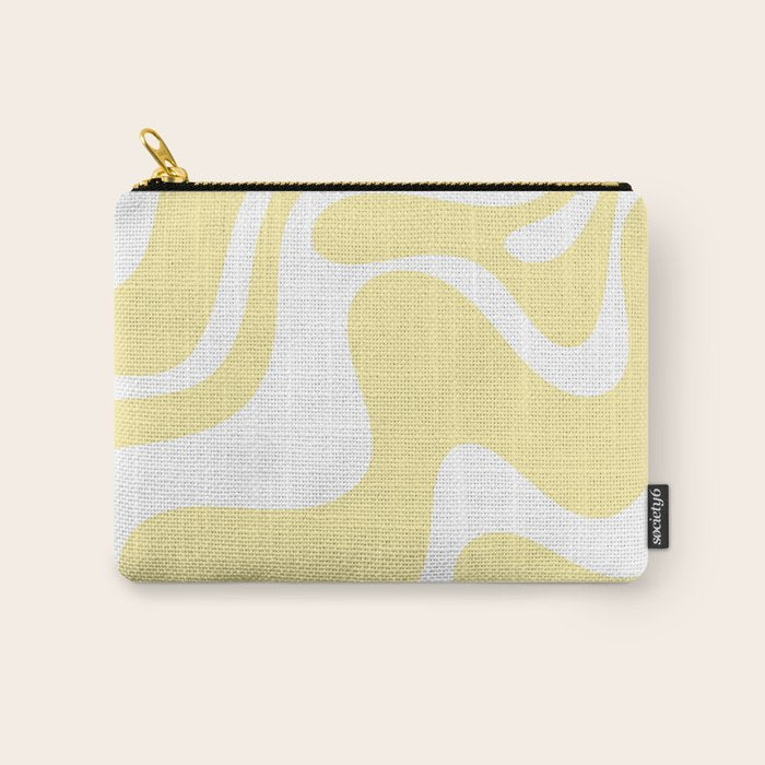 Retro Liquid Swirl Contemporary Abstract Pattern 2 in Butter Yellow and White Carry All Pouch Gallery Image 1
