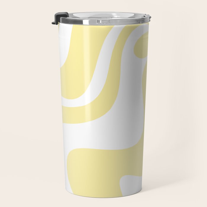 Retro Liquid Swirl Contemporary Abstract Pattern 2 in Butter Yellow and White Travel Mug Gallery Image 3