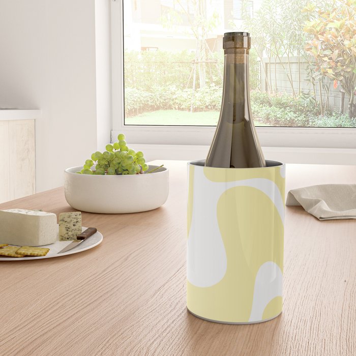 Retro Liquid Swirl Contemporary Abstract Pattern 2 in Butter Yellow and White Wine Chiller Gallery Image 4
