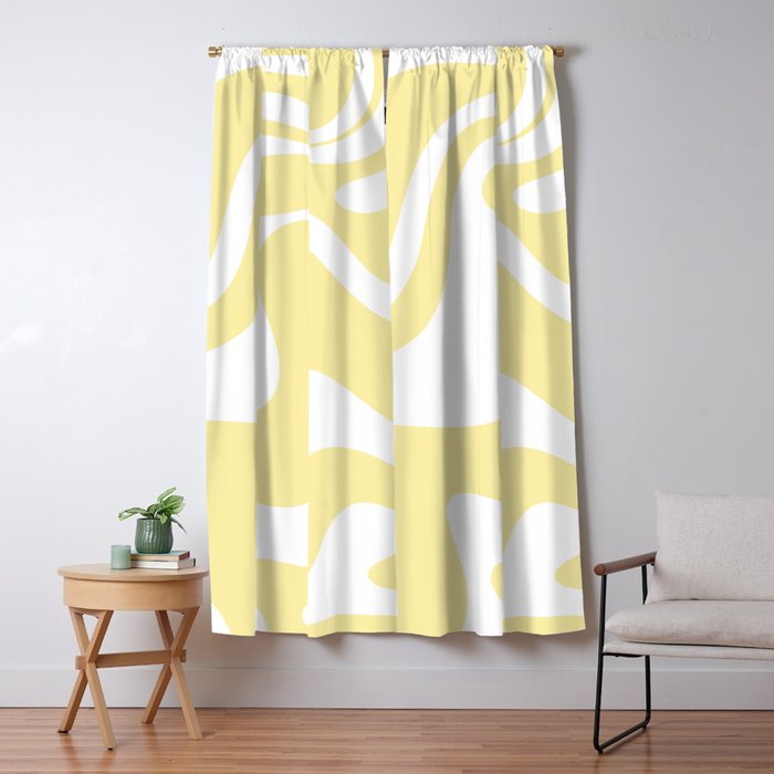Retro Liquid Swirl Contemporary Abstract Pattern 2 in Butter Yellow and White Window Curtain Gallery Image 5