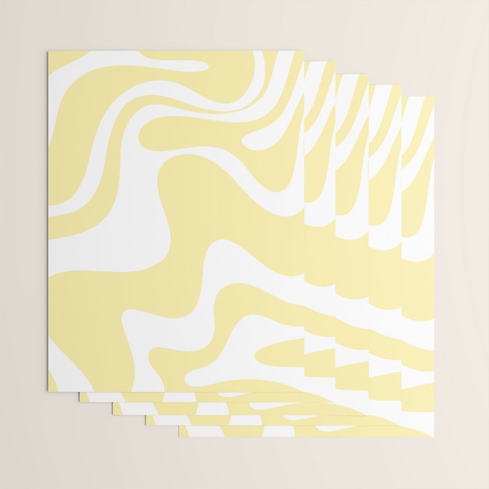 Retro Liquid Swirl Contemporary Abstract Pattern 2 in Butter Yellow and White Wrapping Paper Gallery Image 3