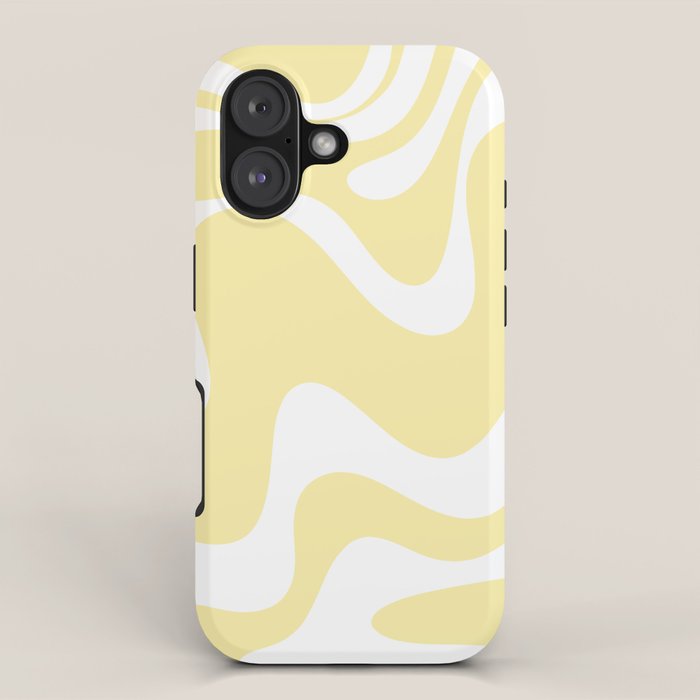 Retro Liquid Swirl Contemporary Abstract Pattern 2 in Butter Yellow and White iPhone Case Gallery Image 1