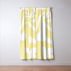 Retro Liquid Swirl Contemporary Abstract Pattern 2 in Butter Yellow and White Window Curtain Gallery Image 3