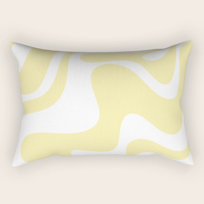 Retro Liquid Swirl Contemporary Abstract Pattern 2 in Butter Yellow and White Rectangular Pillow Gallery Image 2