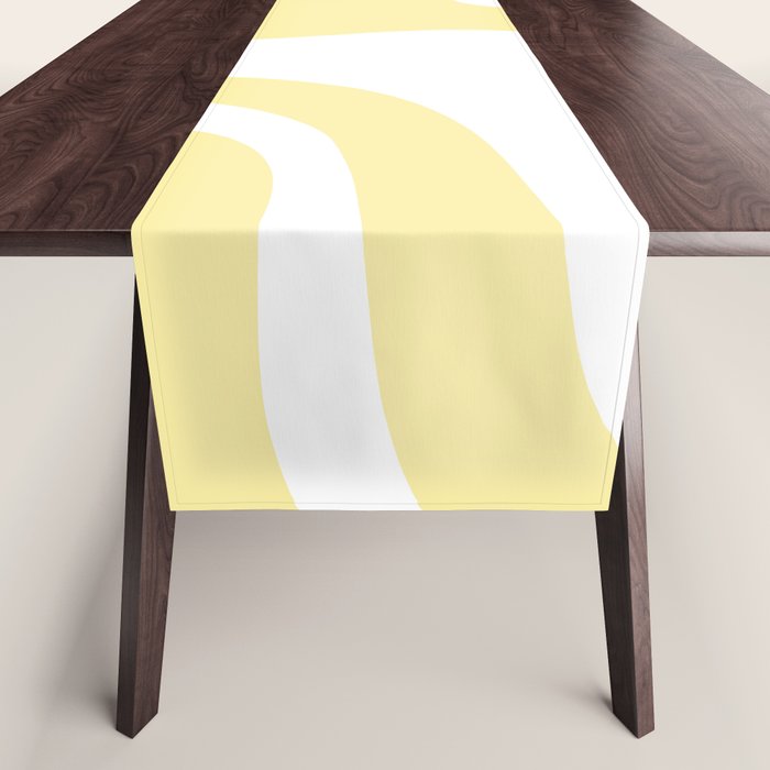 Retro Liquid Swirl Contemporary Abstract Pattern 2 in Butter Yellow and White Table Runner Gallery Image 1