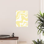 Retro Liquid Swirl Contemporary Abstract Pattern 2 in Butter Yellow and White Poster Gallery Image 2