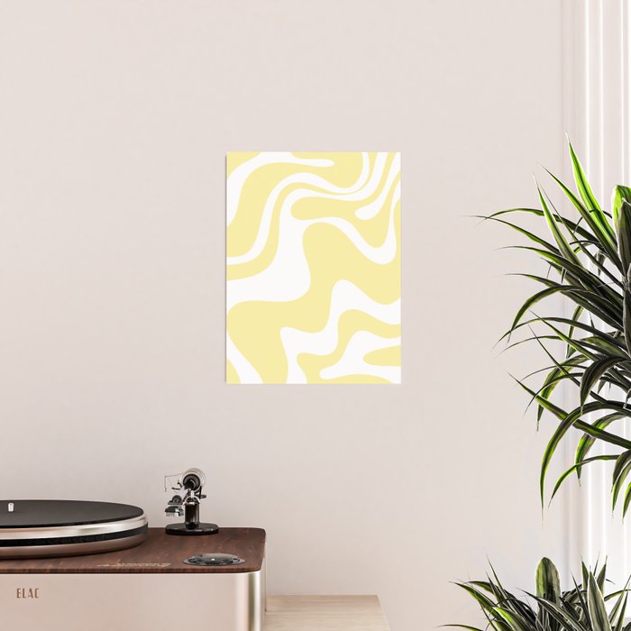 Retro Liquid Swirl Contemporary Abstract Pattern 2 in Butter Yellow and White Poster Gallery Image 2