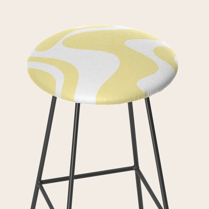 Retro Liquid Swirl Contemporary Abstract Pattern 2 in Butter Yellow and White Stool Gallery Image 2