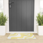 Retro Liquid Swirl Contemporary Abstract Pattern 2 in Butter Yellow and White Welcome Mat Gallery Image 3