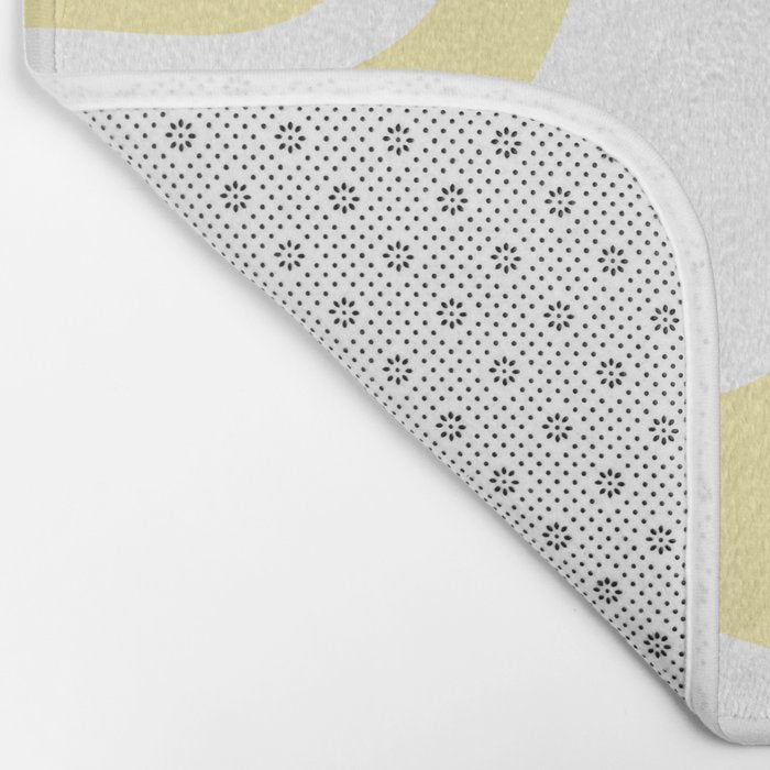 Retro Liquid Swirl Contemporary Abstract Pattern 2 in Butter Yellow and White Bath Mat Gallery Image 2