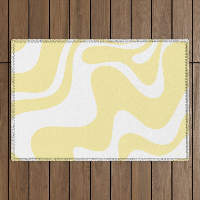 Retro Liquid Swirl Contemporary Abstract Pattern 2 in Butter Yellow and White Outdoor Rug Gallery Image 1
