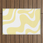 Retro Liquid Swirl Contemporary Abstract Pattern 2 in Butter Yellow and White Outdoor Rug Gallery Image 1