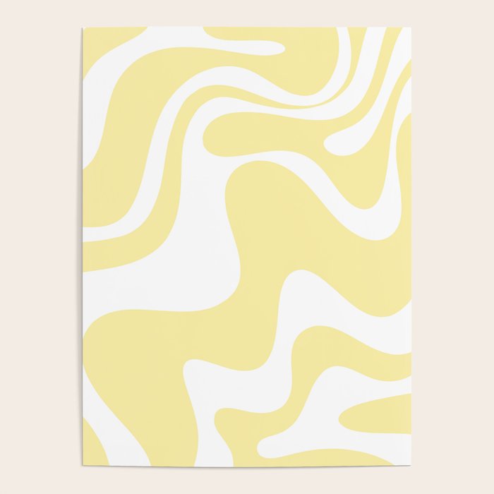 Retro Liquid Swirl Contemporary Abstract Pattern 2 in Butter Yellow and White Poster Gallery Image 4