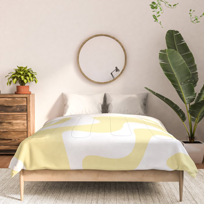 Retro Liquid Swirl Contemporary Abstract Pattern 2 in Butter Yellow and White Comforter Gallery Image 3