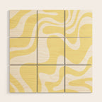 Retro Liquid Swirl Contemporary Abstract Pattern 2 in Butter Yellow and White Wood Wall Art Gallery Image 1