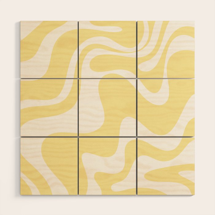 Retro Liquid Swirl Contemporary Abstract Pattern 2 in Butter Yellow and White Wood Wall Art Gallery Image 1