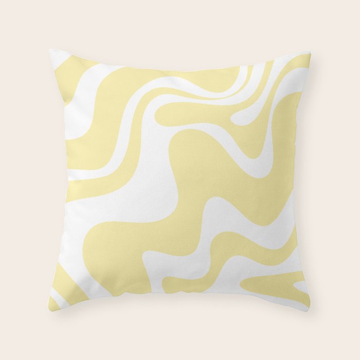 Retro Liquid Swirl Contemporary Abstract Pattern 2 in Butter Yellow and White Throw Pillow Gallery Image 6