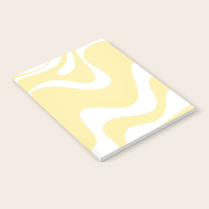 Retro Liquid Swirl Contemporary Abstract Pattern 2 in Butter Yellow and White Notebook Gallery Image 1