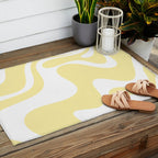 Retro Liquid Swirl Contemporary Abstract Pattern 2 in Butter Yellow and White Outdoor Rug Gallery Image 2