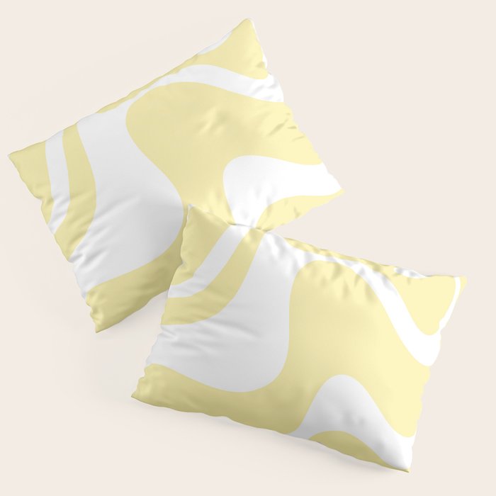 Retro Liquid Swirl Contemporary Abstract Pattern 2 in Butter Yellow and White Pillow Sham Gallery Image 1