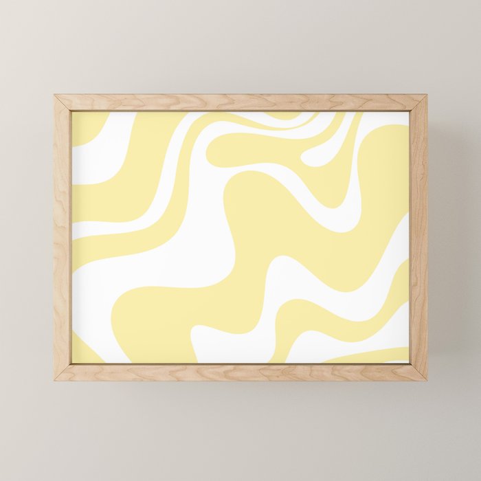 Retro Liquid Swirl Contemporary Abstract Pattern 2 in Butter Yellow and White Mini Art Print Gallery Image 1