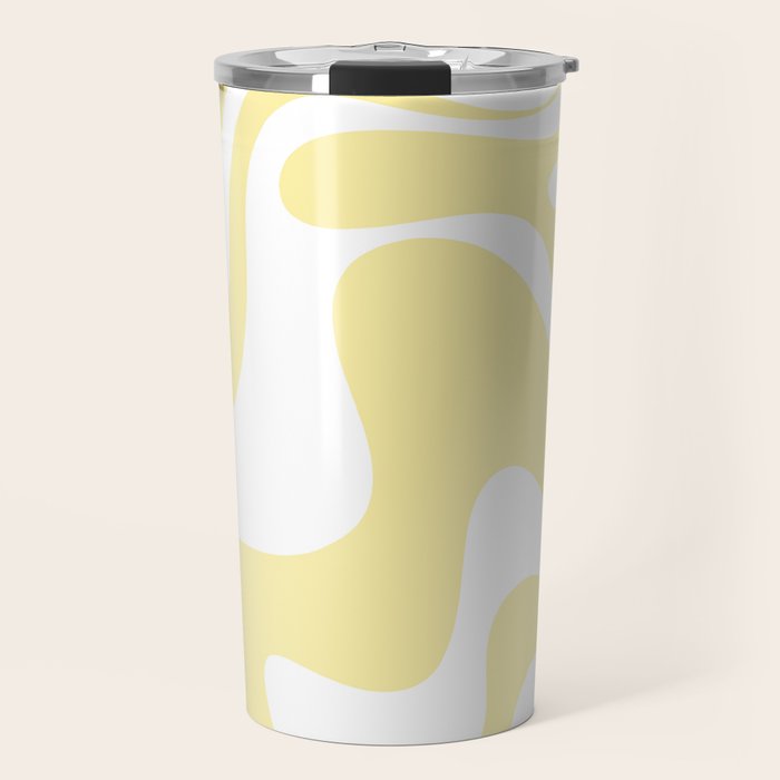 Retro Liquid Swirl Contemporary Abstract Pattern 2 in Butter Yellow and White Travel Mug Gallery Image 1