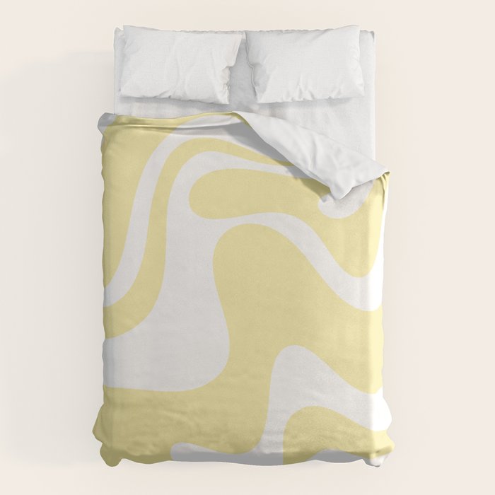 Retro Liquid Swirl Contemporary Abstract Pattern 2 in Butter Yellow and White Duvet Cover Gallery Image 1