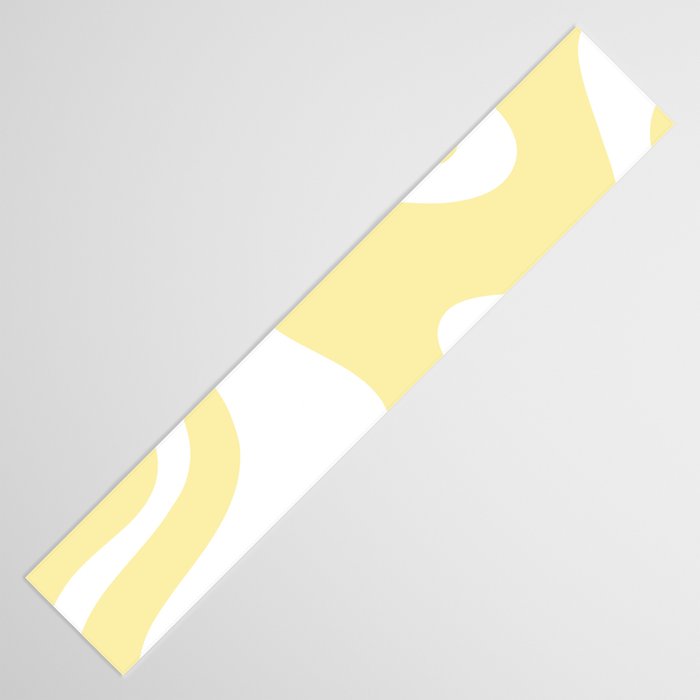 Retro Liquid Swirl Contemporary Abstract Pattern 2 in Butter Yellow and White Table Runner Gallery Image 3