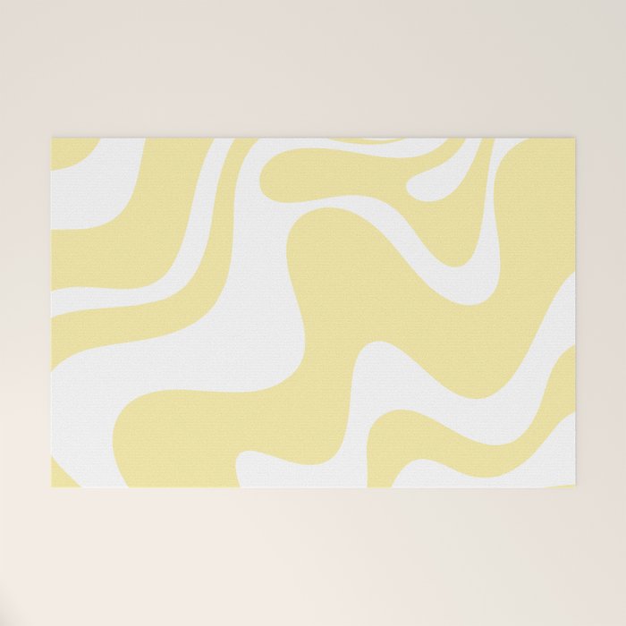 Retro Liquid Swirl Contemporary Abstract Pattern 2 in Butter Yellow and White Welcome Mat Gallery Image 1