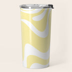 Retro Liquid Swirl Contemporary Abstract Pattern 2 in Butter Yellow and White Travel Mug Gallery Image 2
