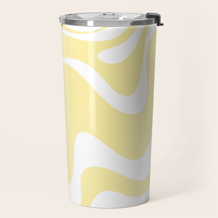 Retro Liquid Swirl Contemporary Abstract Pattern 2 in Butter Yellow and White Travel Mug Gallery Image 2