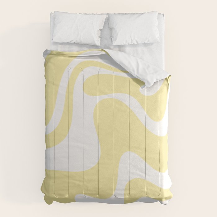 Retro Liquid Swirl Contemporary Abstract Pattern 2 in Butter Yellow and White Comforter Gallery Image 1