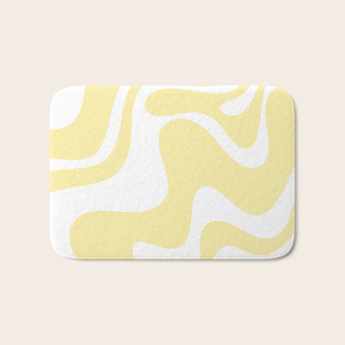 Retro Liquid Swirl Contemporary Abstract Pattern 2 in Butter Yellow and White Bath Mat Gallery Image 1